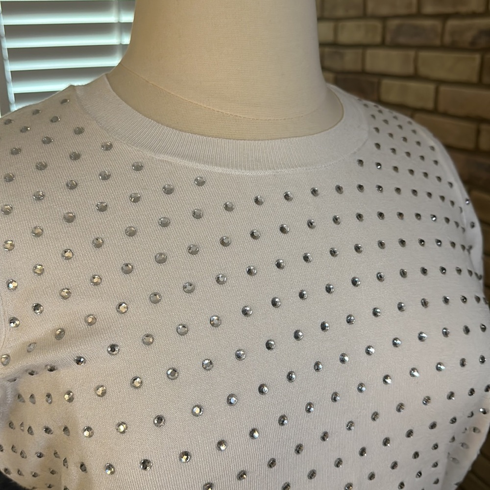 White Embellished Short-Sleeve Sweater